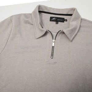 Mauvais Quarter Zip Polo Shirt Mens 2XL Taupe Herringbone Textured Short Sleeve